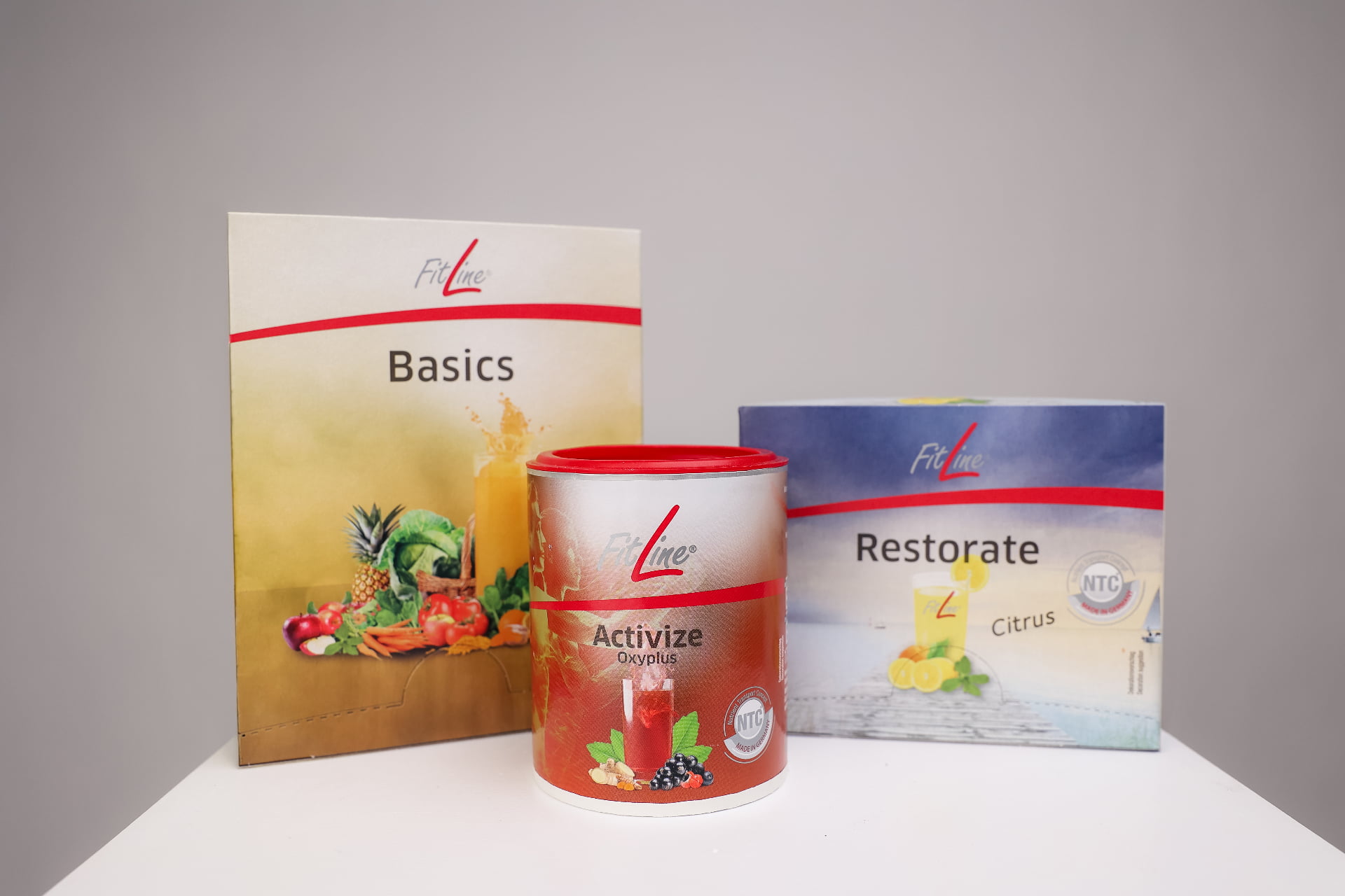 FitLine Optimal Set su Activize, Basics ir Restorate Citrus - pilnas vitaminų rinkinys imuninei sistemai ir energijai