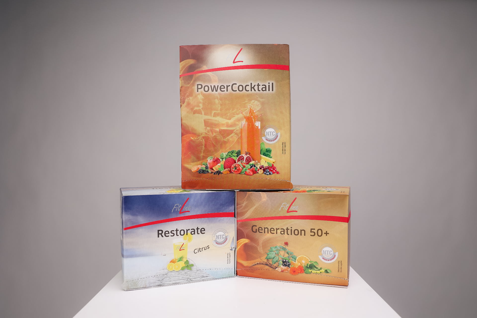 FitLine Optimal Set su PowerCocktail, Restorate Citrus ir Generation 50+ - pilnas vitaminų rinkinys vyresniems nei 50 metų